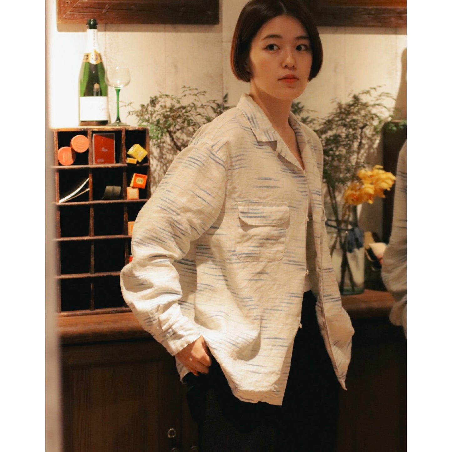 OLD FRANCE INDIGO PRINT LONG SHIRT