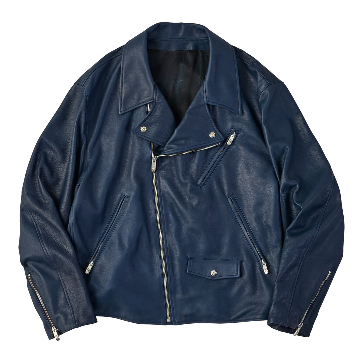 PC RIDERS JACKET W/LOVE&PEACE SILVER -DARK BLUE-