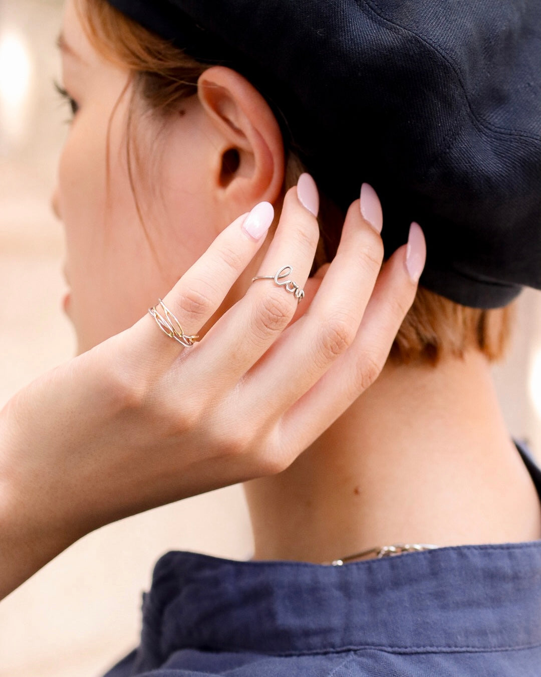 "LOVE" NEEDLE RING -GOLD/SILVER-