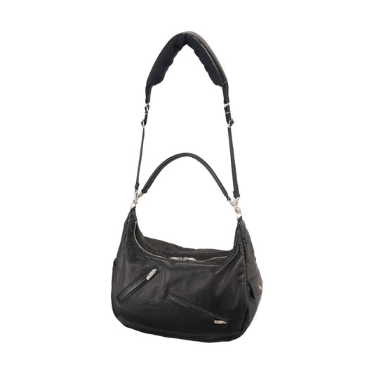 PC RIDERS LEATHER NEWTON SHOULDER BAG W / LOVE & PEACE SILVER