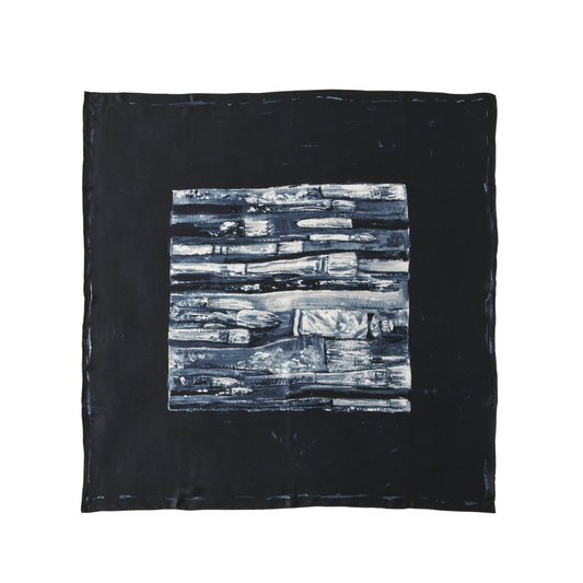 SILK SCARF (PAINT BRUSH) -NAVY-