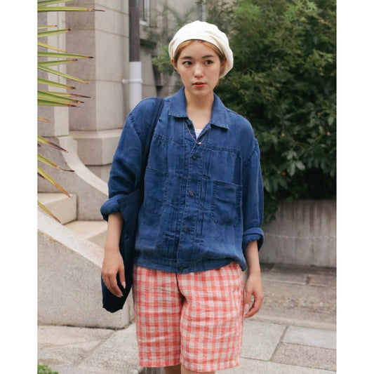INDIGO LINEN SHORT JACKET