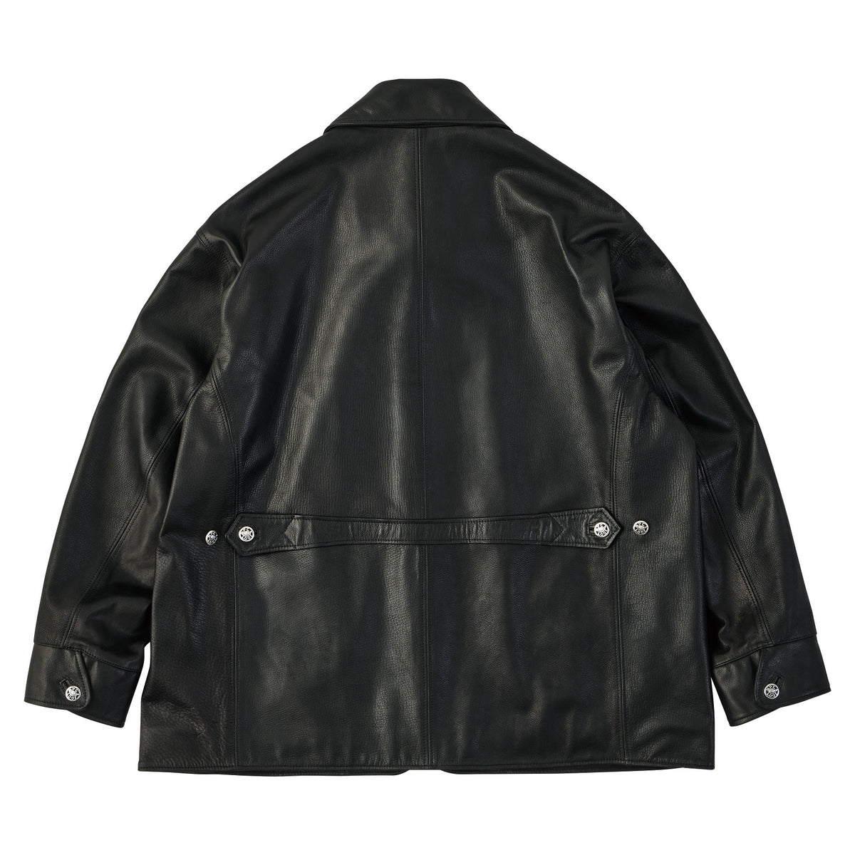 LEATHER CAR COAT W / SILVER BUTTONS