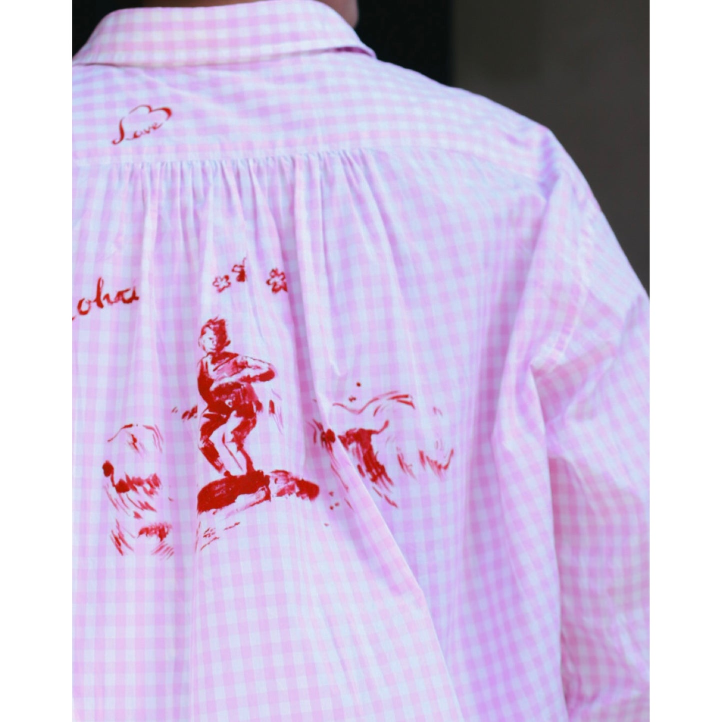 ROLL UP GINGHAM CHECK SHIRT PAINT CUSTOM (SAKURA/M)