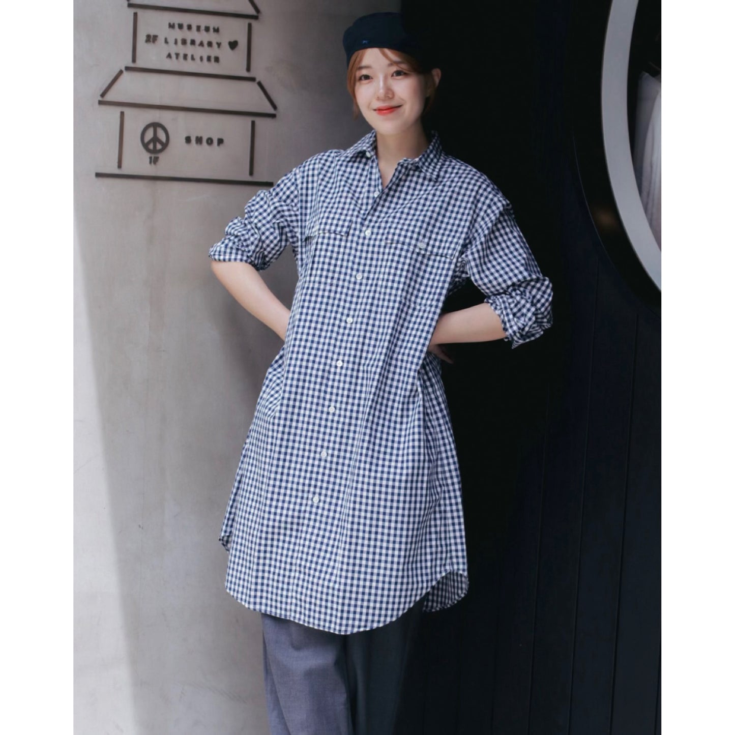 ROLL UP GINGHAM CHECK SHIRT DRESS
