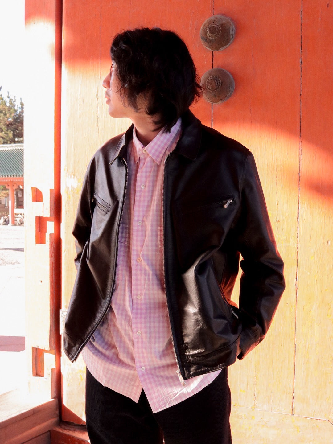 ♥"KYOTO EXCLUSIVE" ROLL UP GINGHAM CHECK SHIRT -SAKURA-