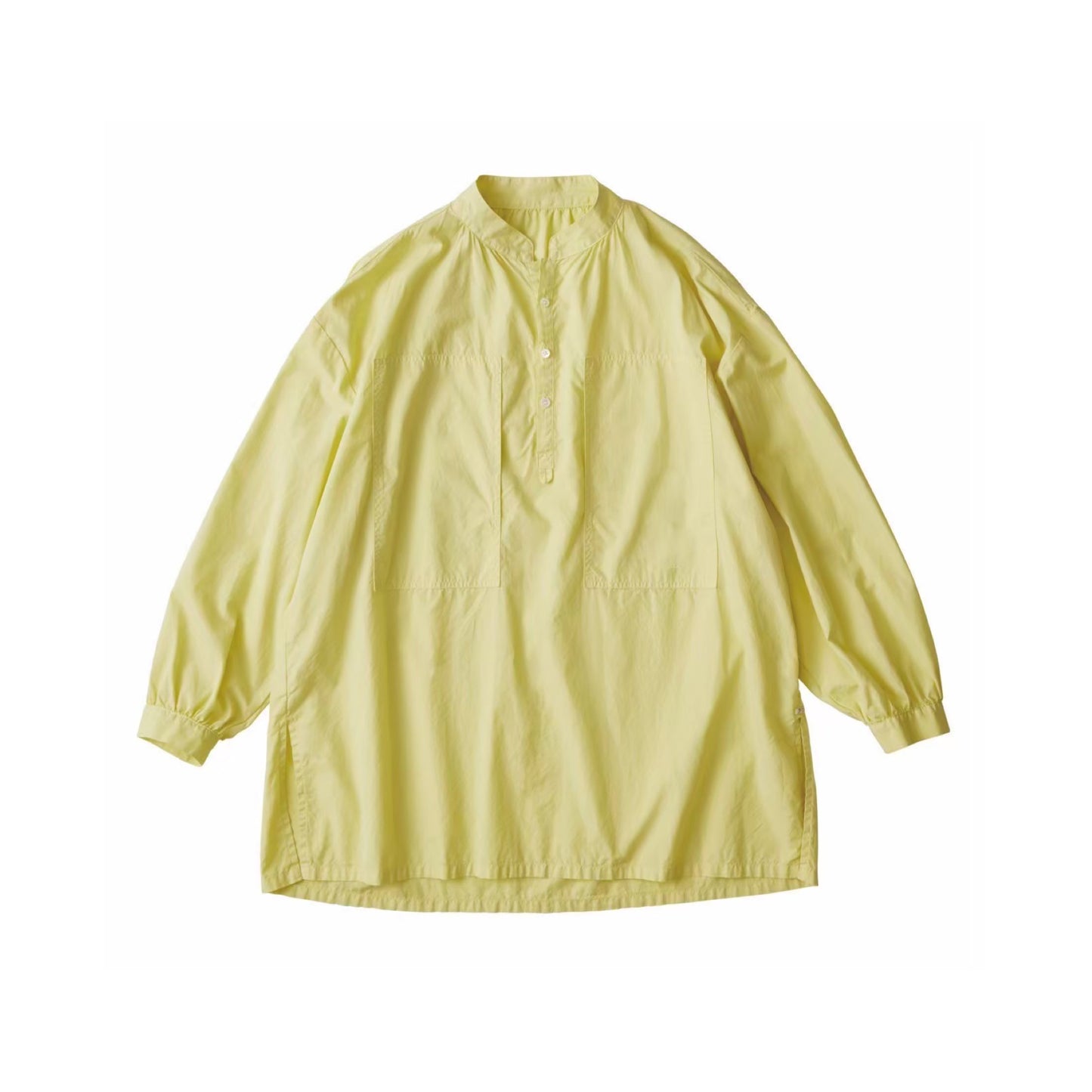 ♥STAND COLLAR LONG SMOCK SHIRT WATCH CHAIN ITEM -NILE GIZA COTTON-