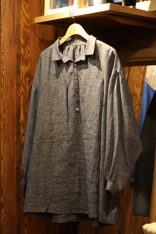 ♥“BRESSON” LINEN LONG SMOCK SHIRT -WATCH CHAIN ITEM-