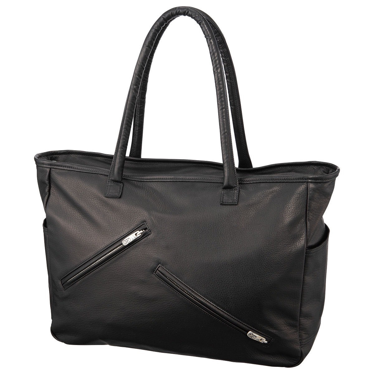 PC RIDERS LEATHER TOTE BAG M W/SILVER ZIPPER