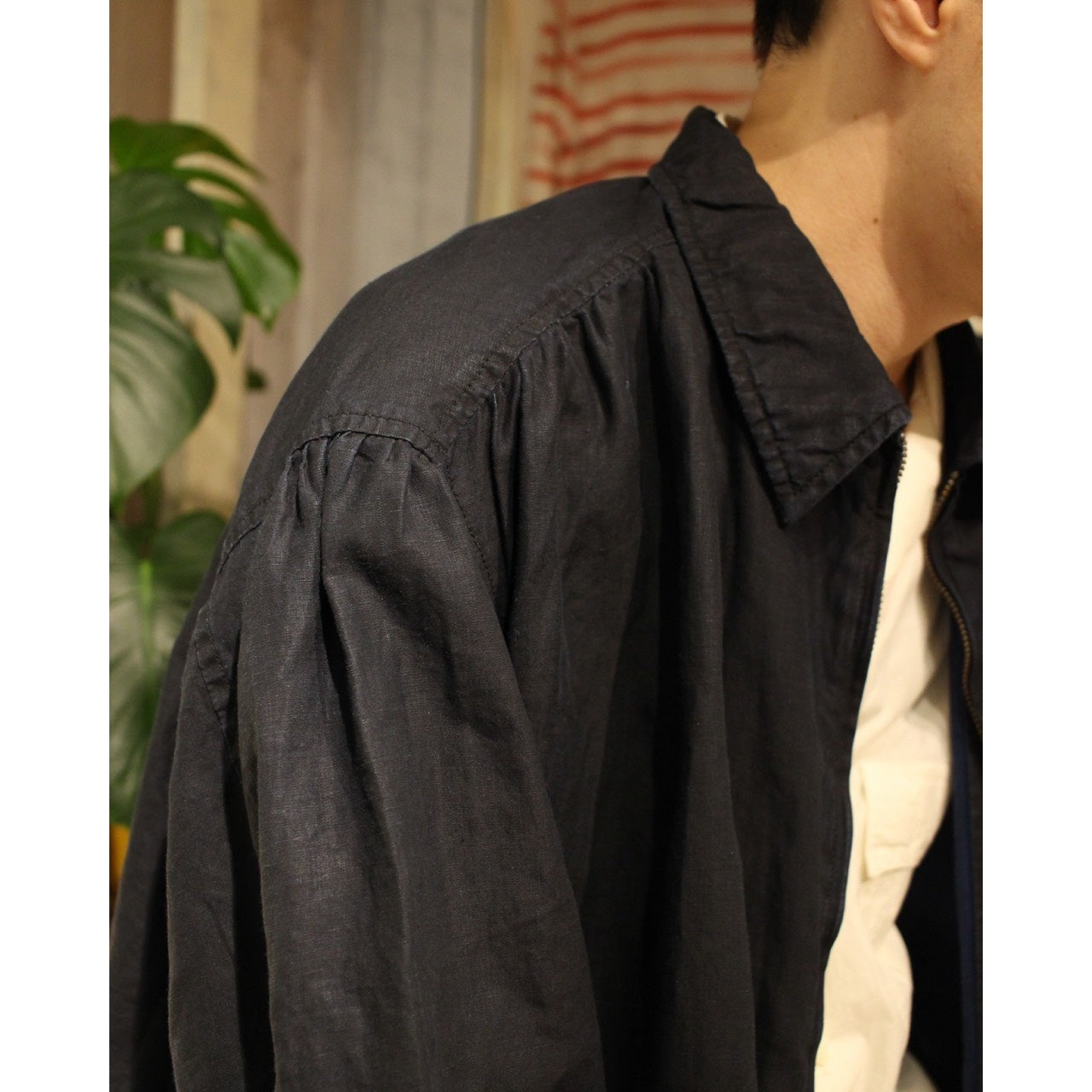♥FARMER`S LINEN GATHERED ZIP UP JAKET