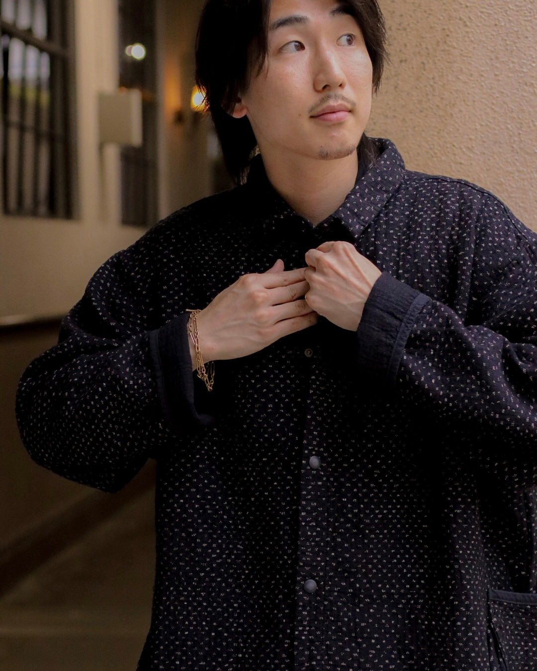 NEW SASHIKO SHIRT JACKET -BLACK-