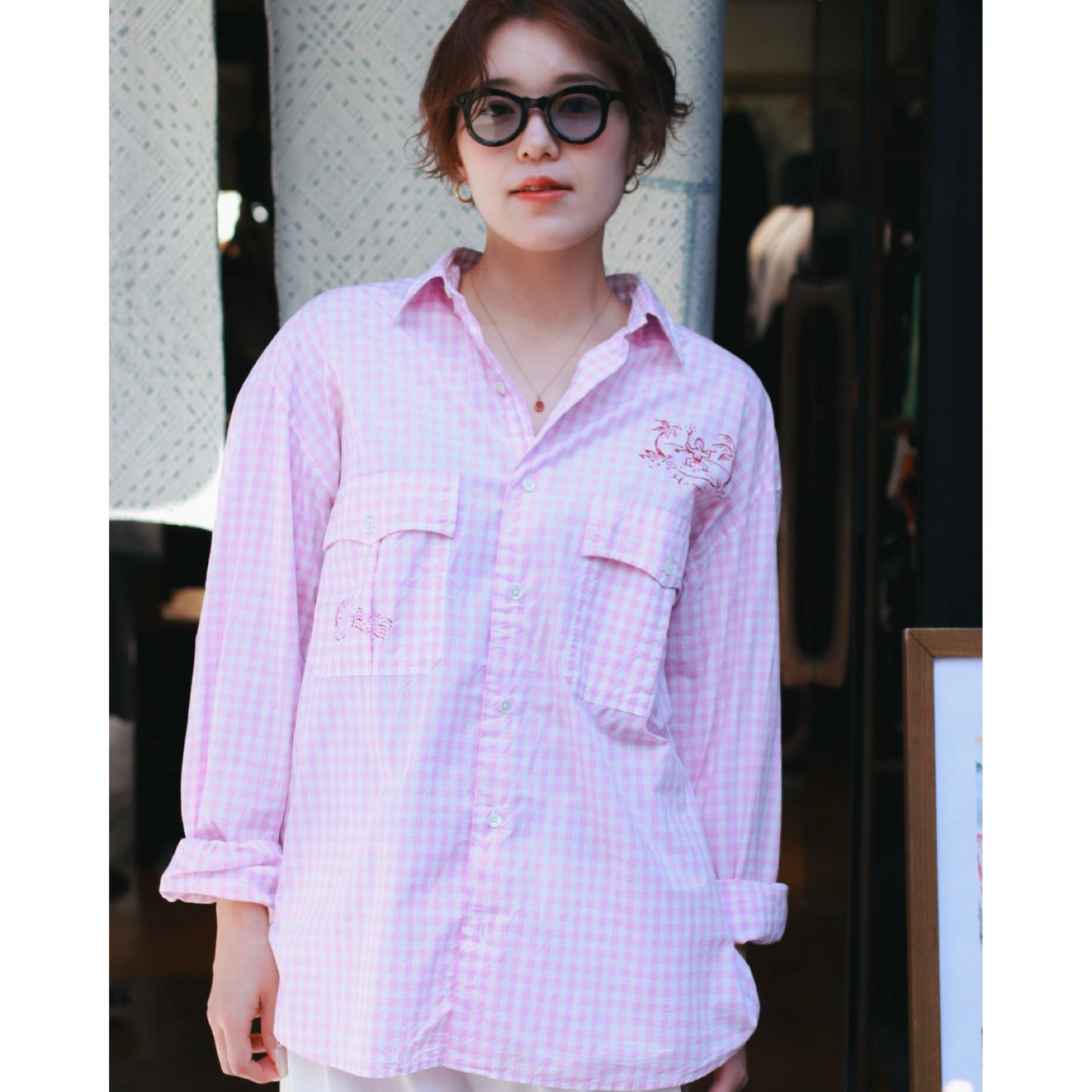 ROLL UP GINGHAM CHECK SHIRT PAINT CUSTOM (SAKURA/L)