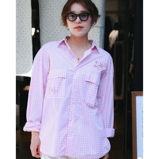 ROLL UP GINGHAM CHECK SHIRT PAINT CUSTOM (SAKURA/L)