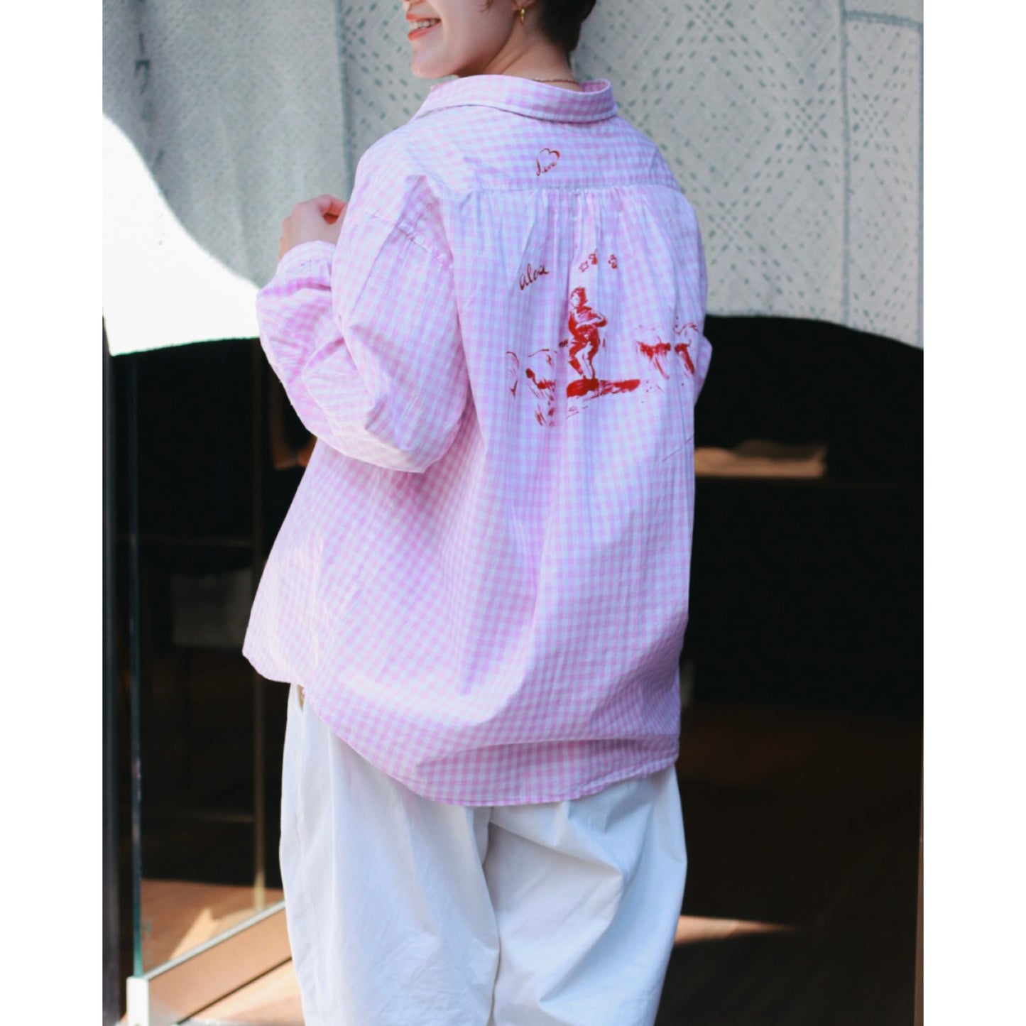 ROLL UP GINGHAM CHECK SHIRT PAINT CUSTOM (SAKURA/M)