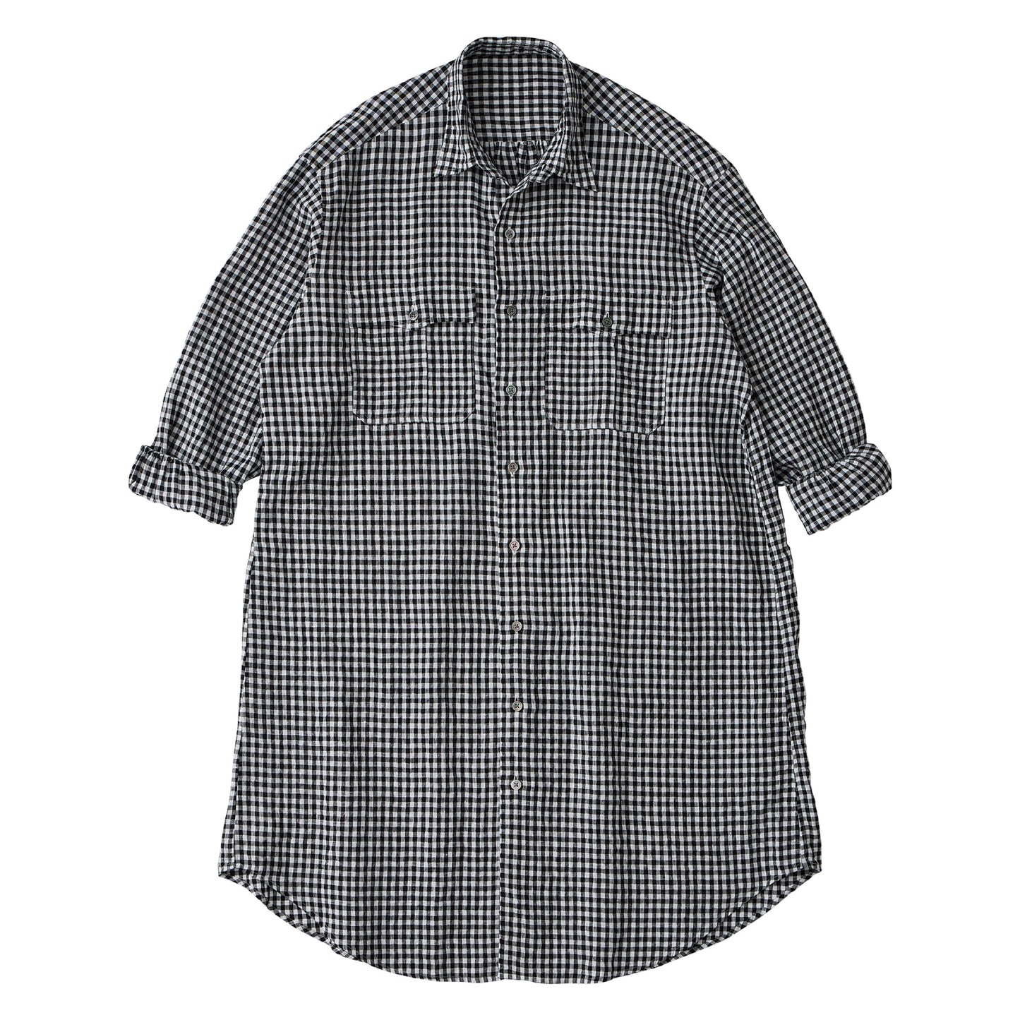 ROLL UP LINEN GINGHAM CHECK SHIRT DRESS