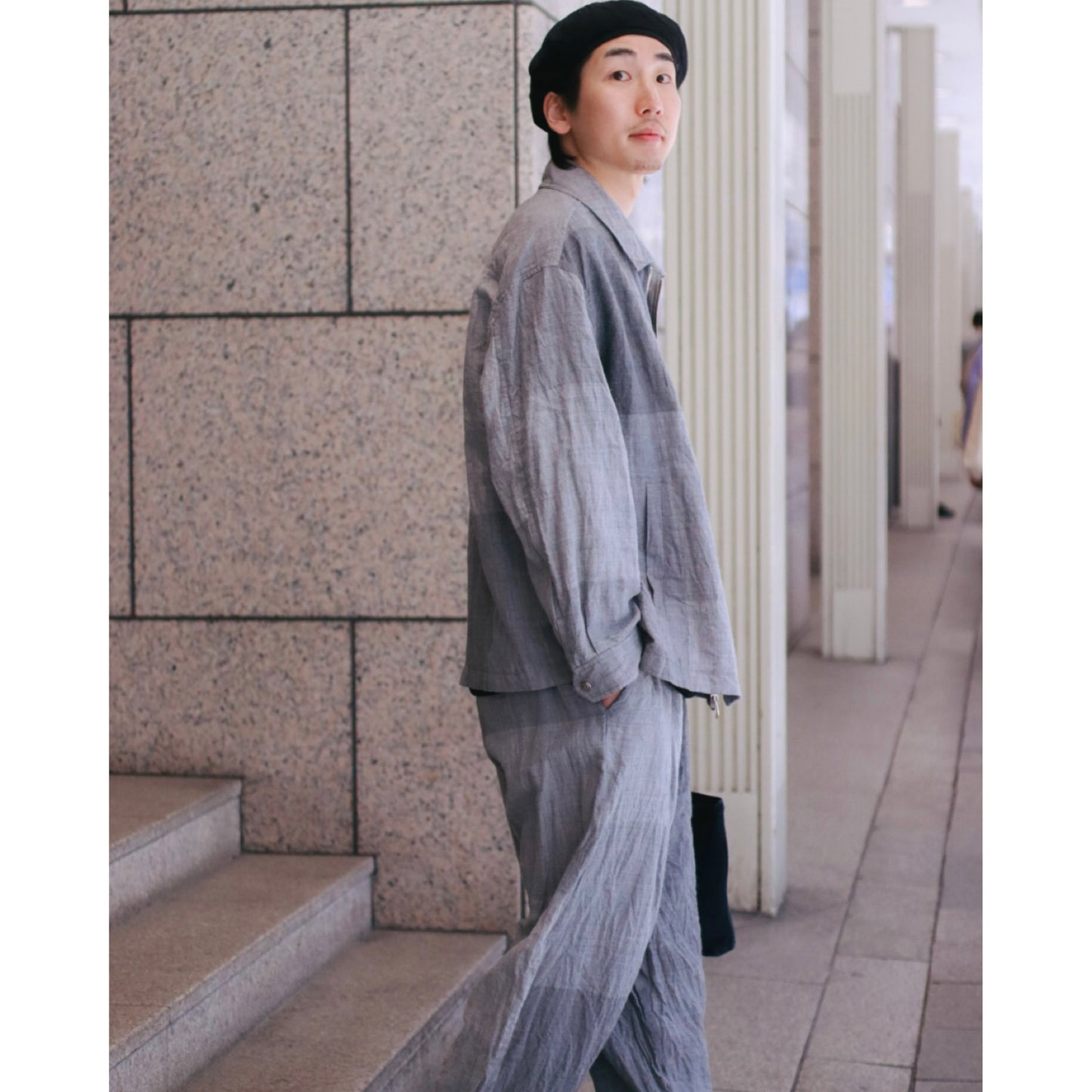 RAMIE BLOCK CHECK ZIP UP JACKET W / LOVE & PEACE SILVER