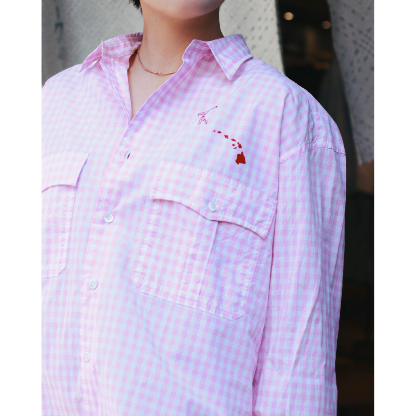 ROLL UP GINGHAM CHECK SHIRT PAINT CUSTOM (SAKURA/M)