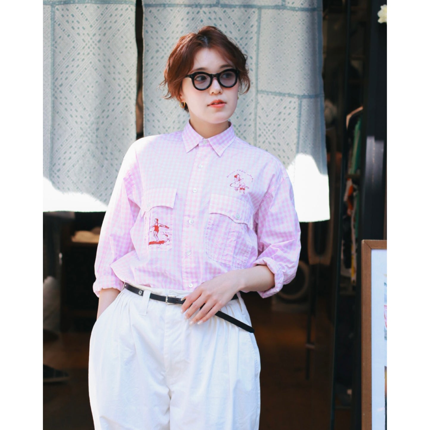 ROLL UP GINGHAM CHECK SHIRT PAINT CUSTOM (SAKURA/S)
