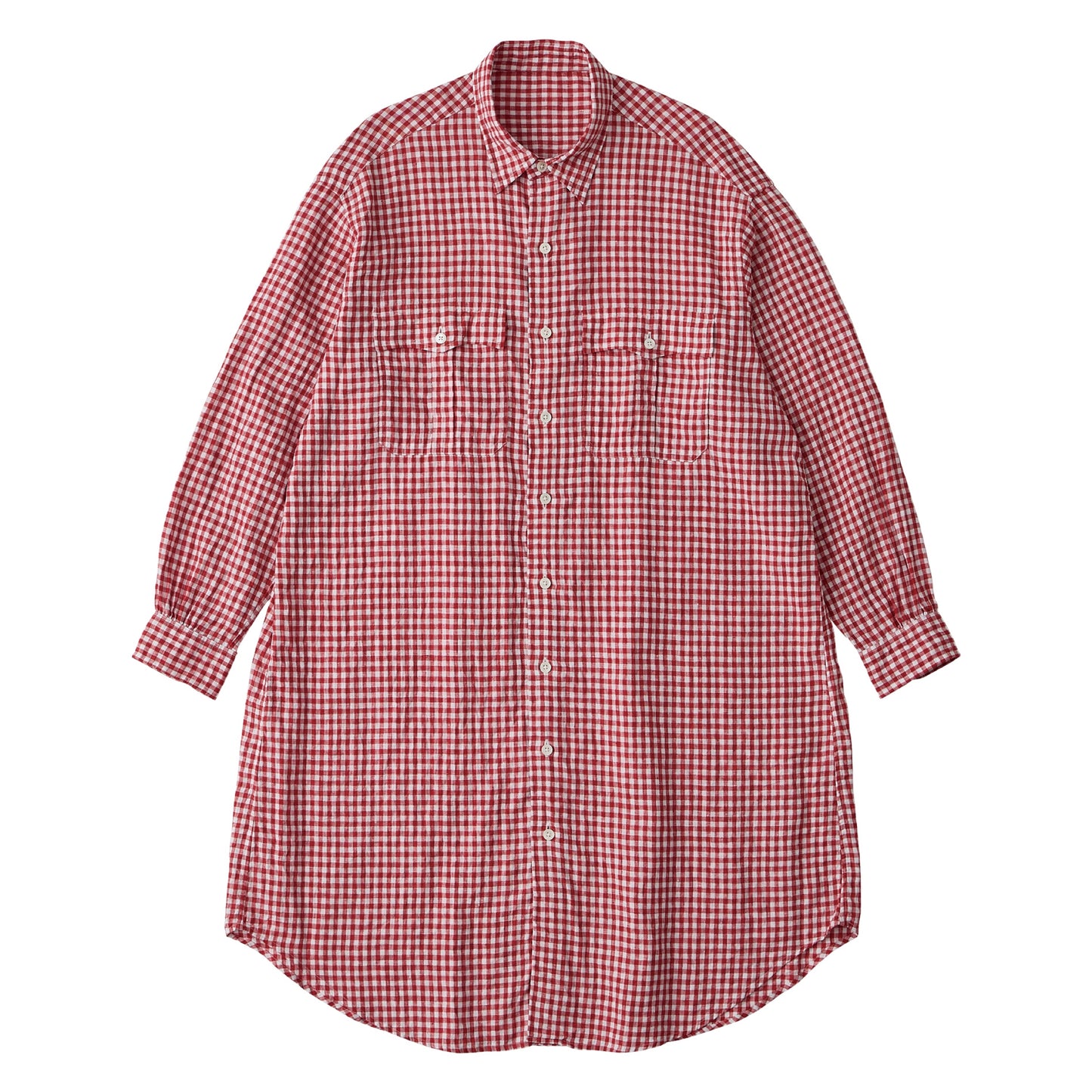 ROLL UP LINEN GINGHAM CHECK SHIRT DRESS