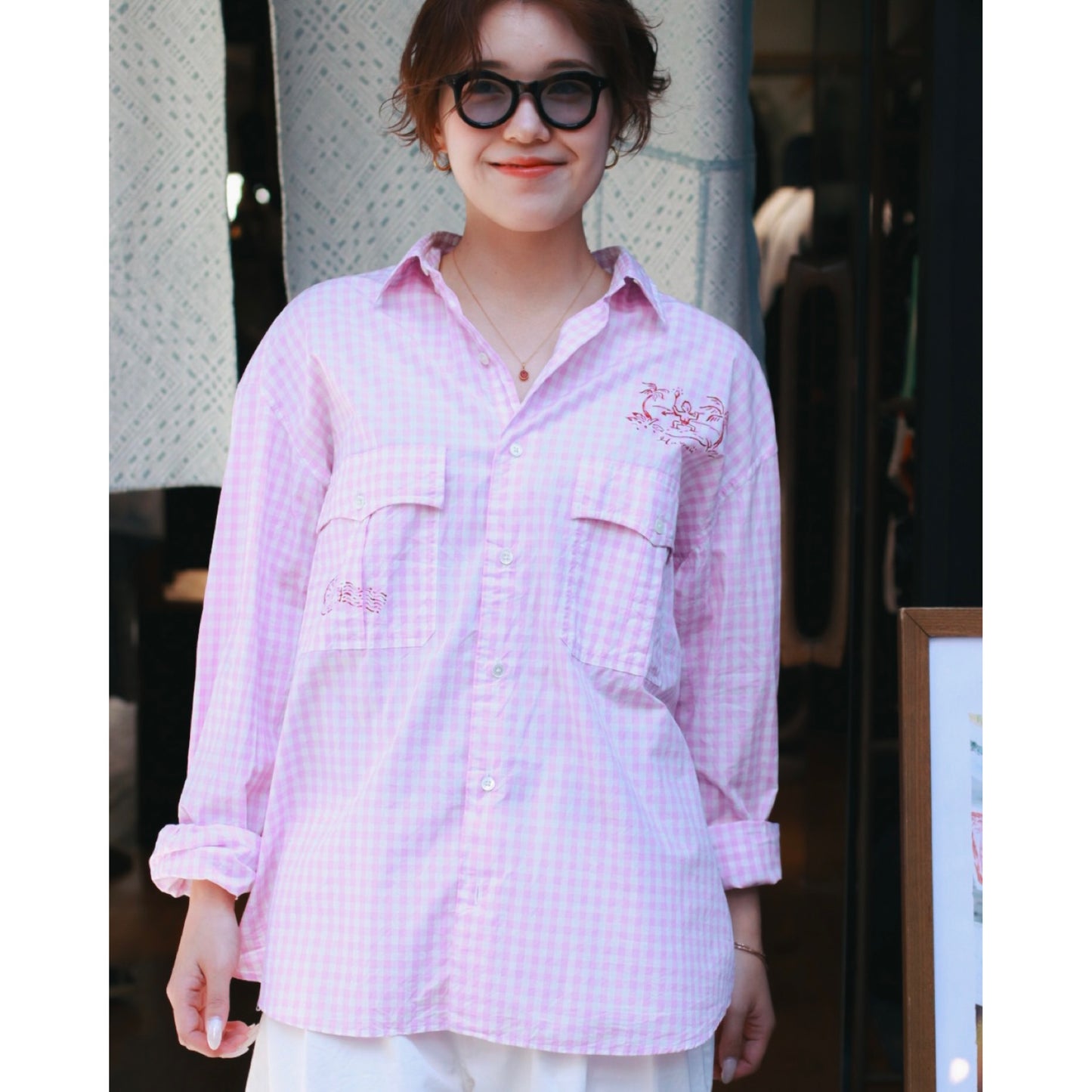 ROLL UP GINGHAM CHECK SHIRT PAINT CUSTOM (SAKURA/L)