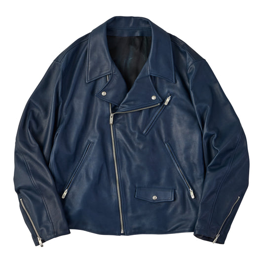 PC RIDERS JACKET W/LOVE&PEACE SILVER -DARK BLUE-