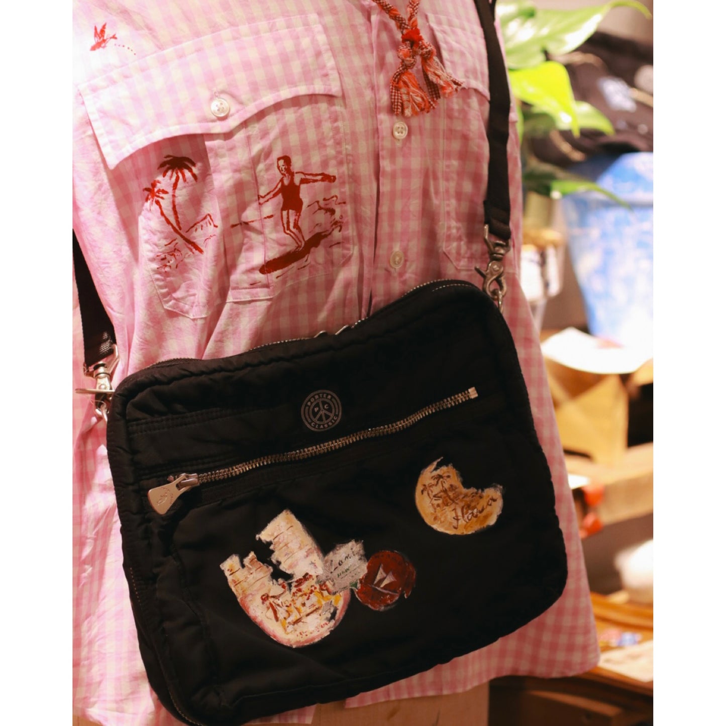 "KYOTO EXCLUSIVE" SUPER NYLON SIMPLE SHOULDER BAG PAINT CUSTOM BLACK