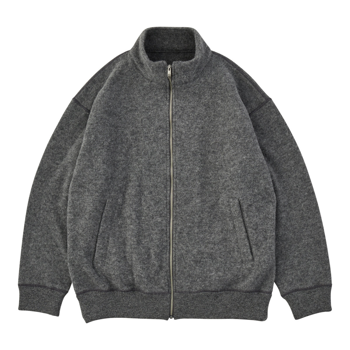 BABY ALPACA / CASHMERE DOUBLE FACE  ZIP UP JACKET W / SILVER ZIPPER