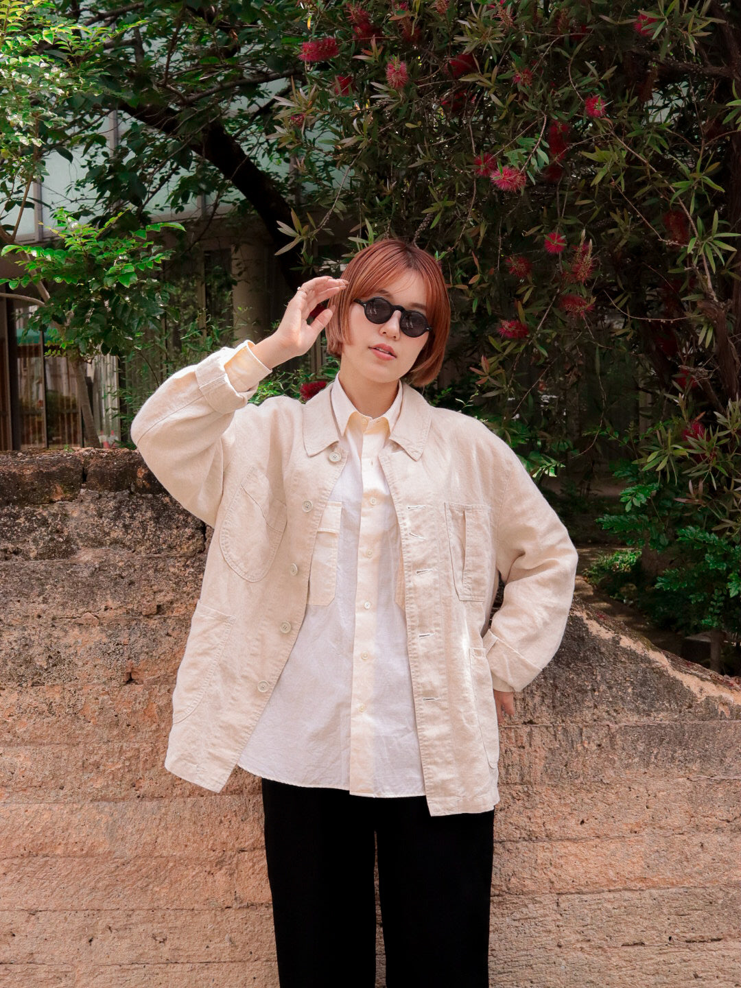 VINTAGE LINEN FRENCH JACKET W/GOLD CHARM