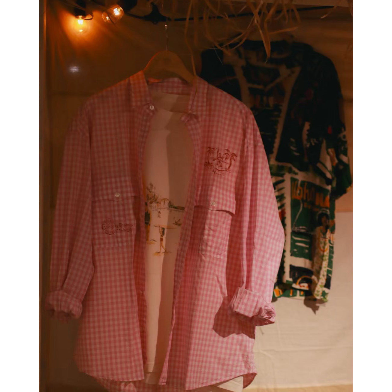 "KYOTO EXCLUSIVE" ROLL UP GINGHAM CHECK SHIRT PAINT CUSTOM (SAKURA/L)