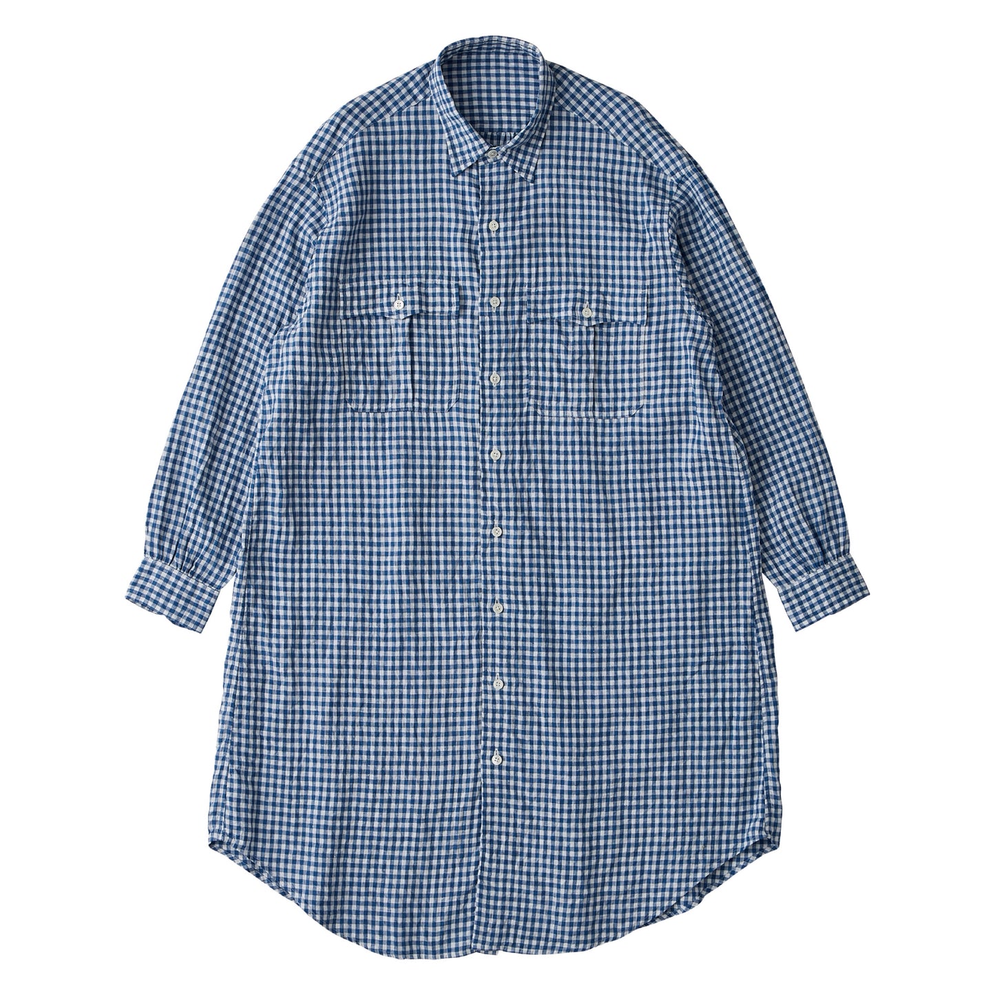 ROLL UP LINEN GINGHAM CHECK SHIRT DRESS