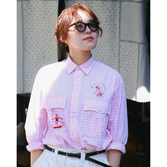 ROLL UP GINGHAM CHECK SHIRT PAINT CUSTOM (SAKURA/S)