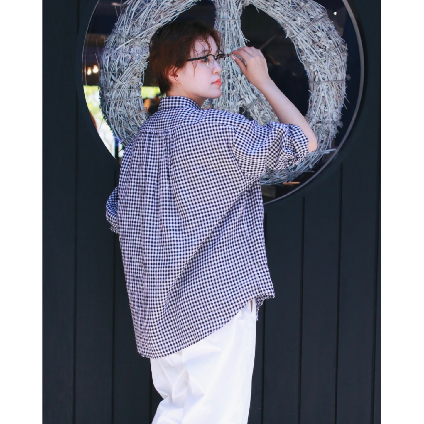 ROLL UP LINEN GINGHAM CHECK SHIRT