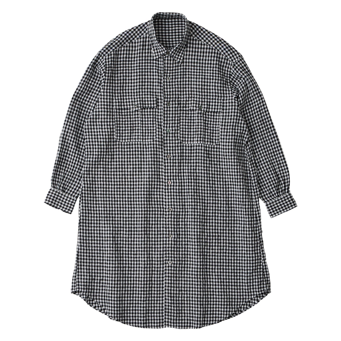 ROLL UP LINEN GINGHAM CHECK SHIRT DRESS