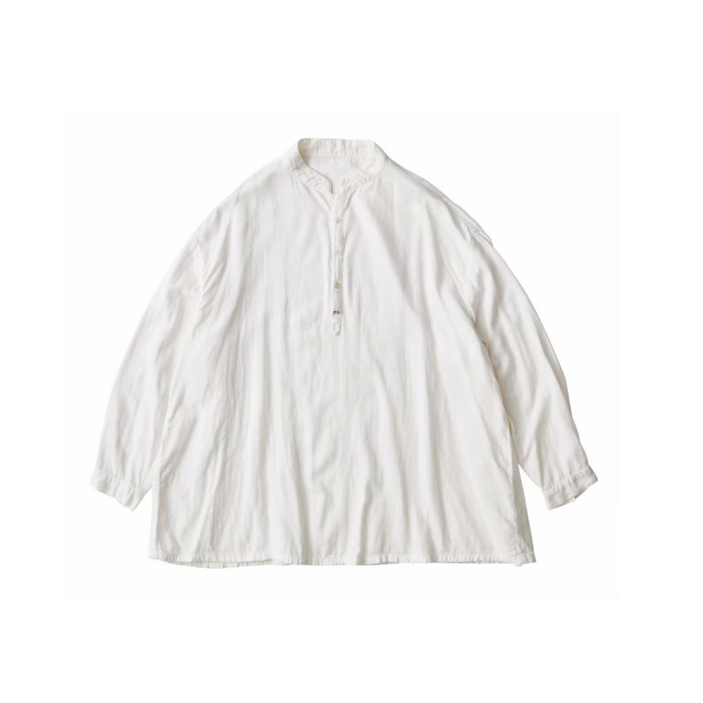 SUVIN GOLD GAUZE STAND COLLAR  LONG SMOCK SHIRT