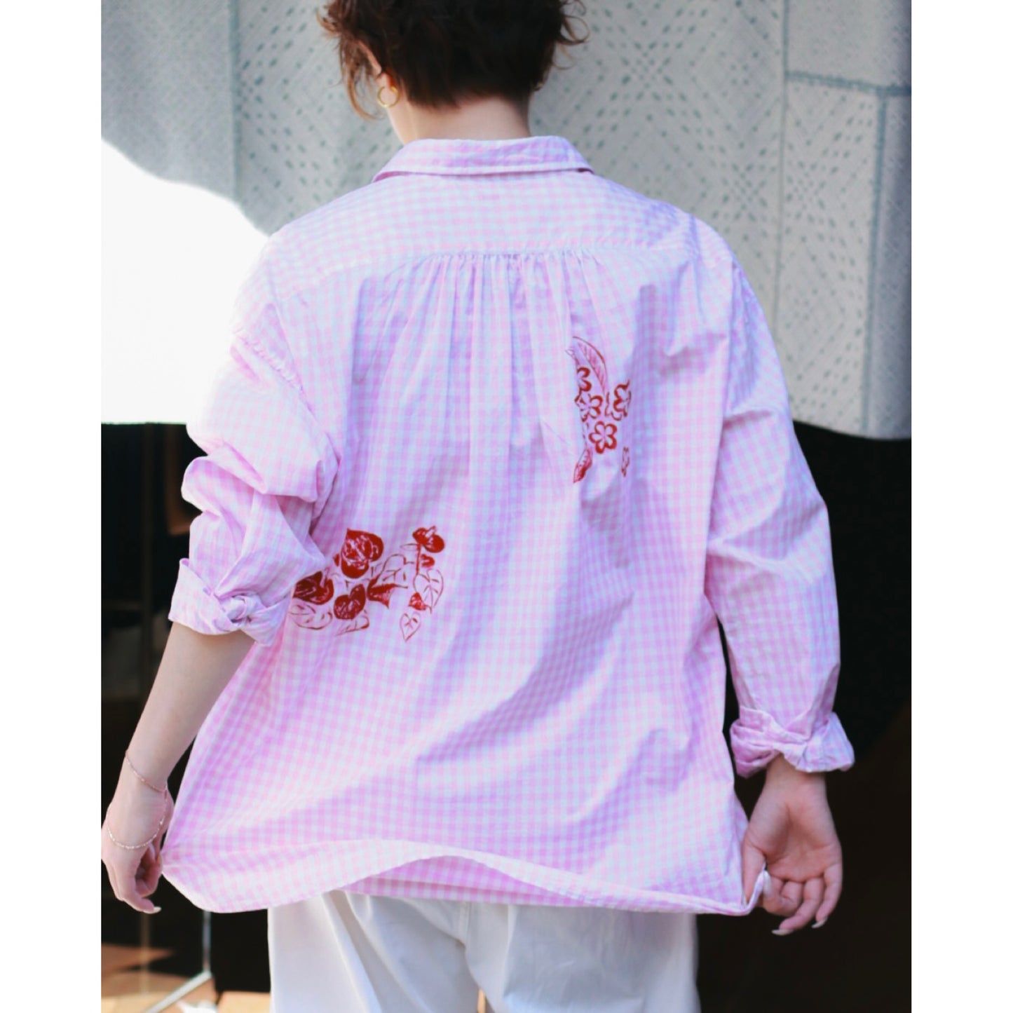 ROLL UP GINGHAM CHECK SHIRT PAINT CUSTOM (SAKURA/L)