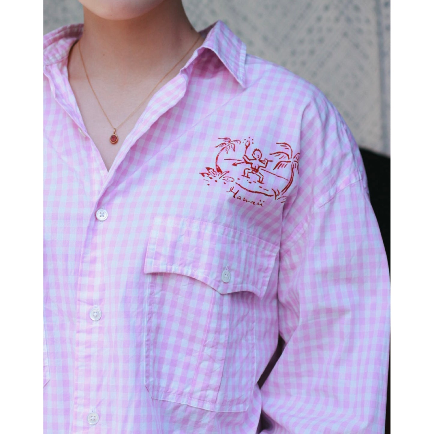 ROLL UP GINGHAM CHECK SHIRT PAINT CUSTOM (SAKURA/L)