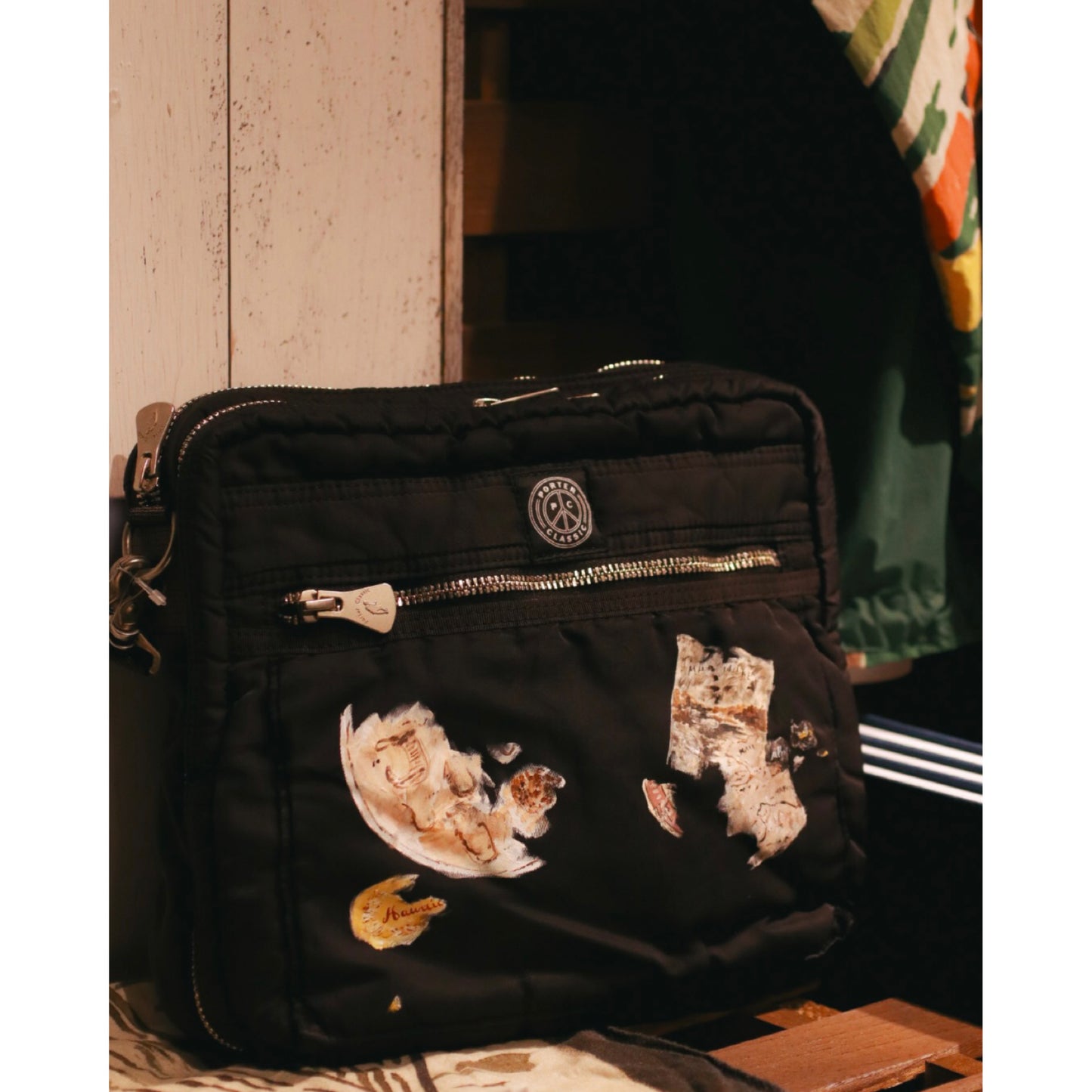 "KYOTO EXCLUSIVE" SUPER NYLON SIMPLE SHOULDER BAG PAINT CUSTOM BLACK