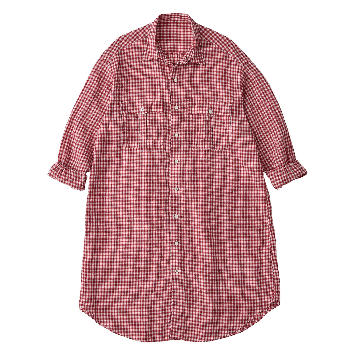 ROLL UP LINEN GINGHAM CHECK SHIRT DRESS