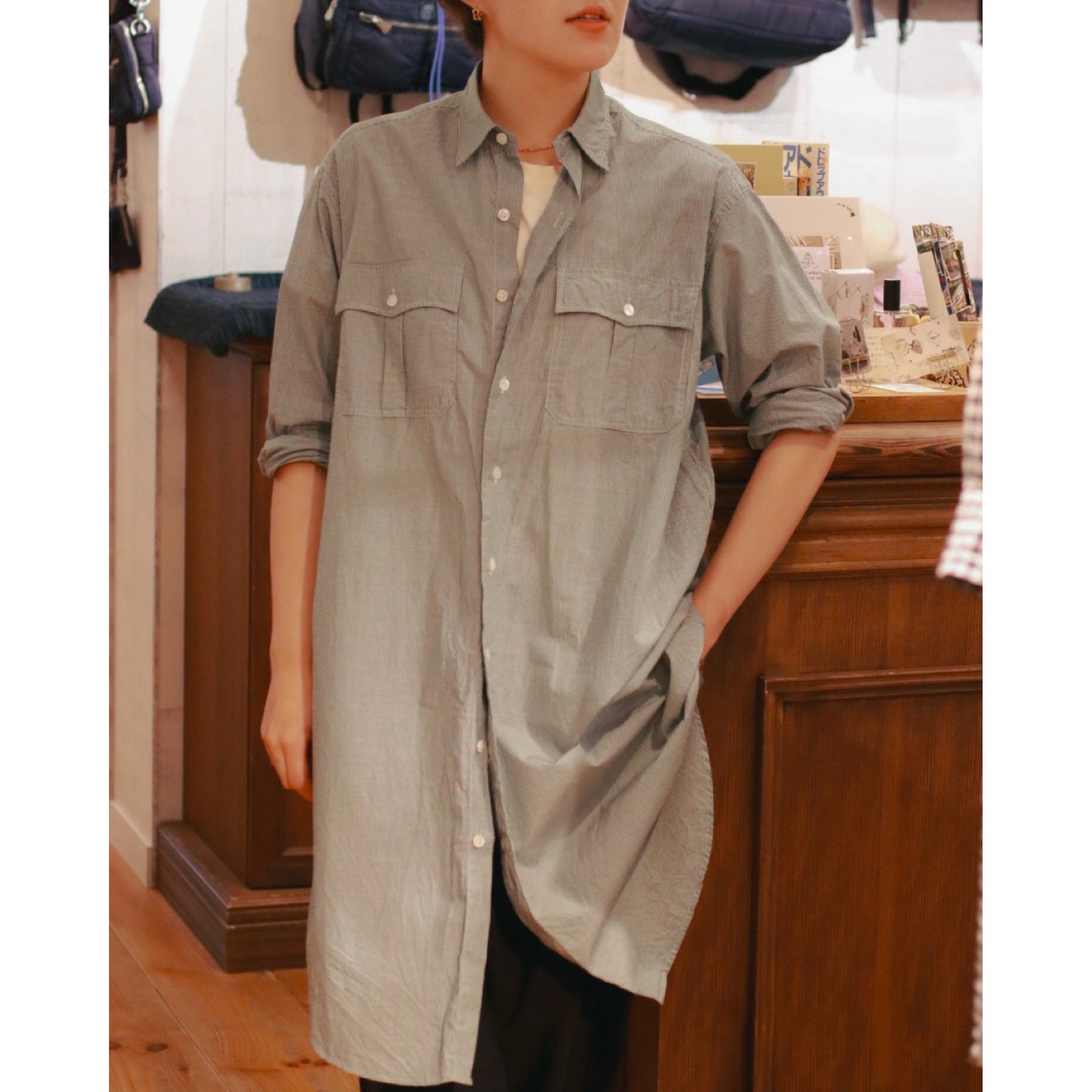 ROLL UP NEW GINGHAM CHECK SHIRT DRESS