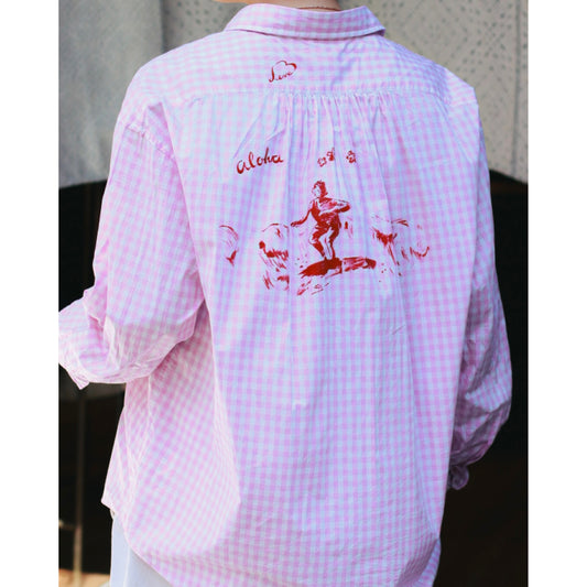 ROLL UP GINGHAM CHECK SHIRT PAINT CUSTOM (SAKURA/M)