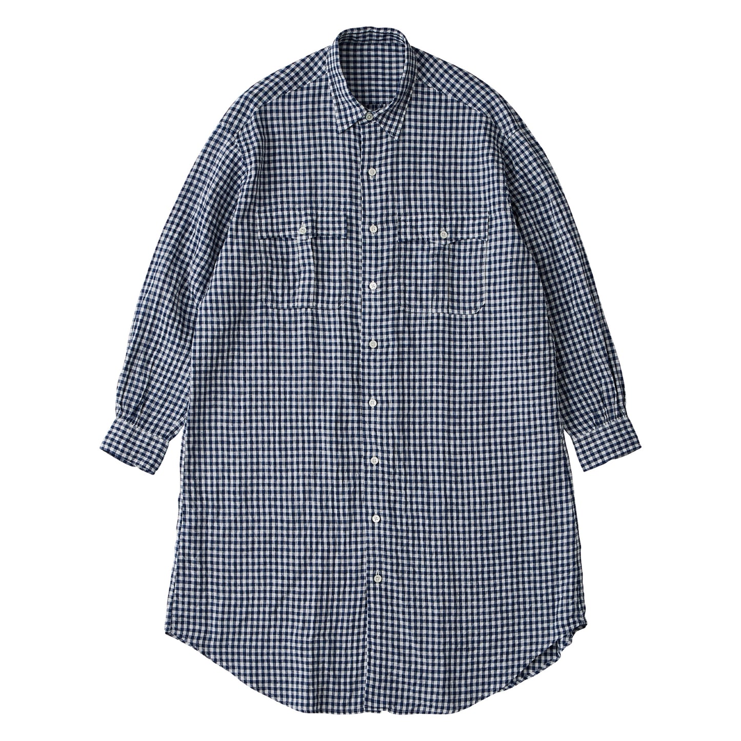ROLL UP LINEN GINGHAM CHECK SHIRT DRESS