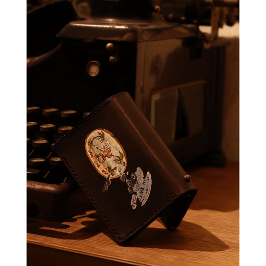 "KYOTO EXCLUSIVE" LEATHER CARD CASE W/SILVER HEART CHARM PAINT CUSTOM