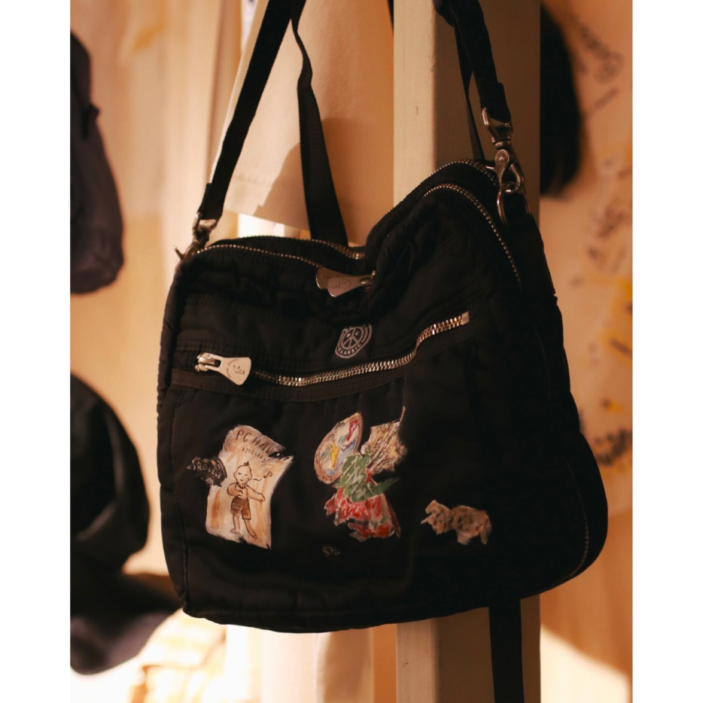 "KYOTO EXCLUSIVE" SUPER NYLON SIMPLE SHOULDER BAG PAINT CUSTOM BLACK