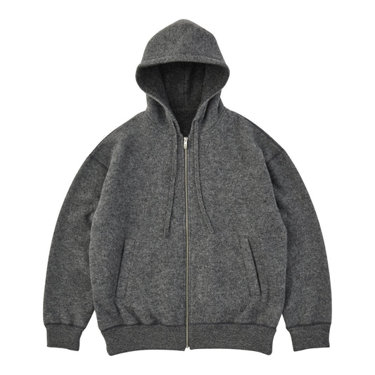 BABY ALPACA / CASHMERE DOUBLE FACE  ZIP UP PARKA W / SILVER ZIPPER