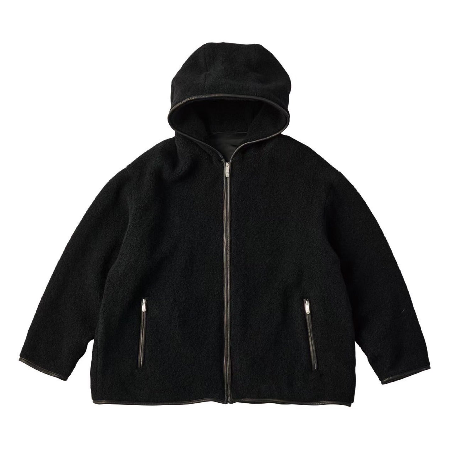 CASHMERE ZIP UP HOOD JACKET W/LEATHER PIPING (ENTREFINO)