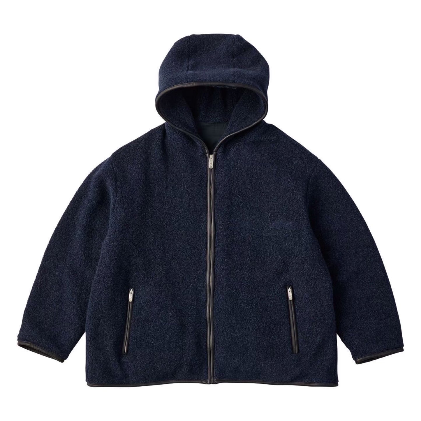 CASHMERE ZIP UP HOOD JACKET W/LEATHER PIPING (ENTREFINO)