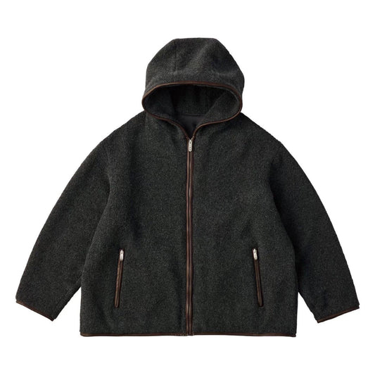 CASHMERE ZIP UP HOOD JACKET W/LEATHER PIPING (ENTREFINO)