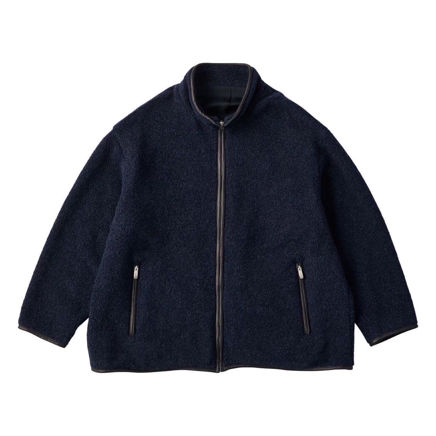 CASHMERE ZIP UP JACKET W / LEATHER PIPING (ENTREFINO)