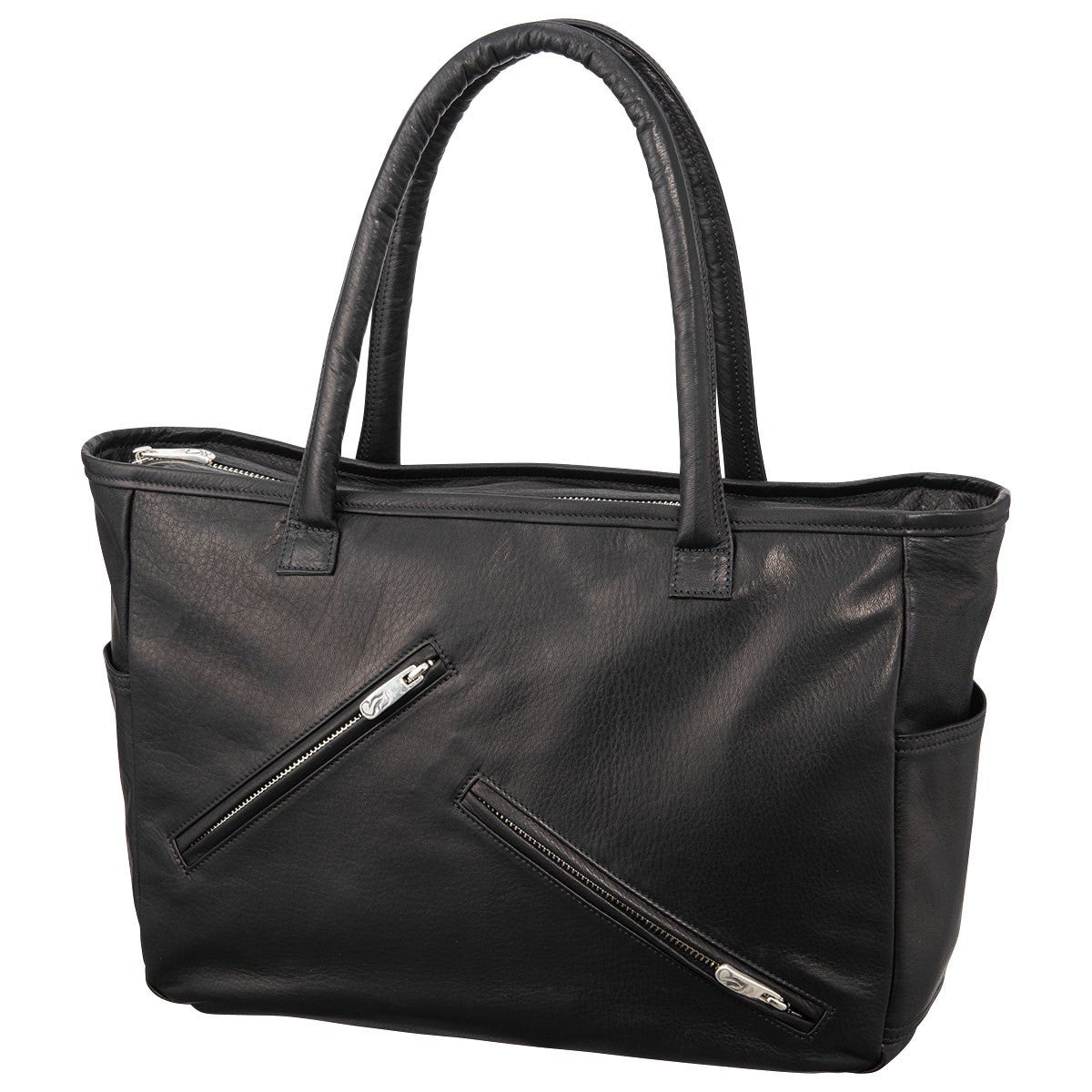 PC RIDERS LEATHER TOTE BAG L W/SILVER ZIPPER