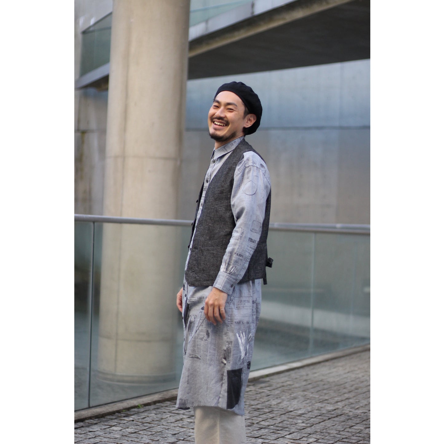 MONSIEUR KURATA COTTON LINEN LONG SHIRT